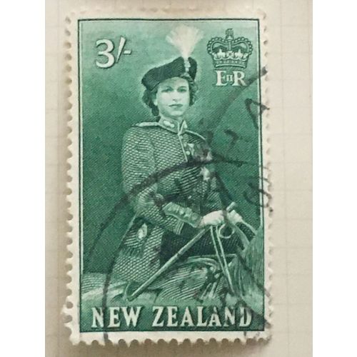 New Zealand 1954 3s Bluish Green Used SG 734 postage stamp queen elizabeth