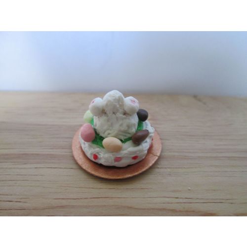 DOLLS HOUSE MINIATURE FOOD BUNNY CAKE ON 12TH SCALE ON PAPER PLATE