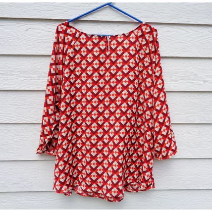 Womens Worthington 2X Reds Geometric Satin Tops Dressy Blouse