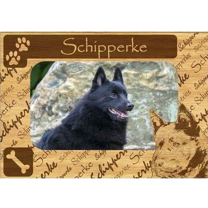 Schipperke w Paws Engraved Wood Picture Frame Magnet