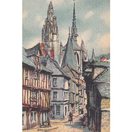 Caudebec En Caux Le Grande Rue Antique Linen French Painting Postcard