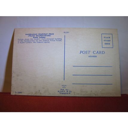 POLICE HEADQUARTERS, KUALA LUMPUR, MALAYSIA unused postcard standard size #