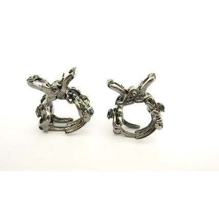 Small tiny dark silver metal hair claw clip with gray crystals