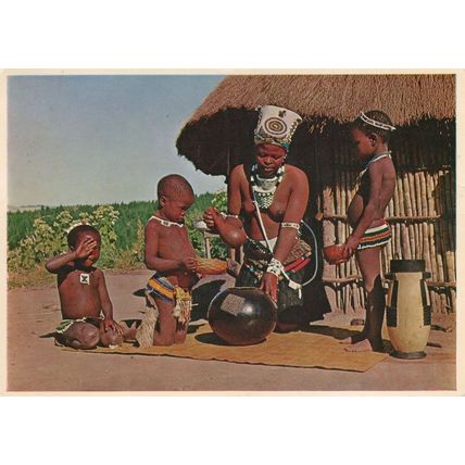 Lunch Time In Zululand 1980s African Zulu Postcard