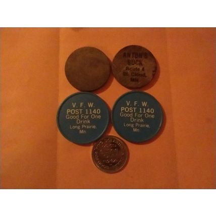 USED!! Lot of 5 Wooden Nickels-TOKENS, MINNESOTA, FREE SHIPPING US ONLY!!