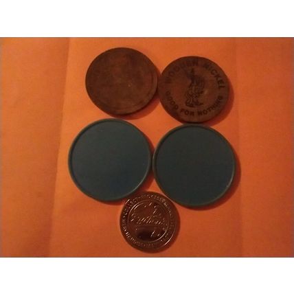 USED!! Lot of 5 Wooden Nickels-TOKENS, MINNESOTA, FREE SHIPPING US ONLY!!