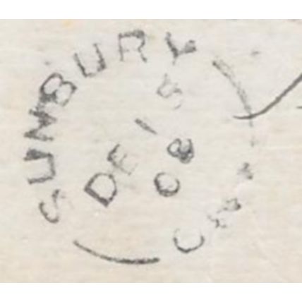 Charbot + Sunbury Ontario split ring cancel, 1908,