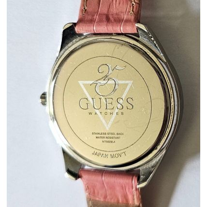 Ladies Guess Watch with Pink Leather Strap & Silver & Pink Face