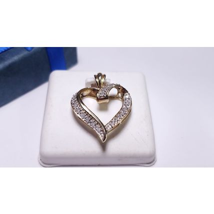 Estate .20ctw Natural Diamond Open Polished 10Kt Yellow Gold Heart Pendant#20685
