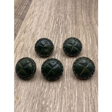 Shank Buttons Leather Look Very Dark Green With Stitched Edge Design Size 22mm