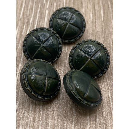 Shank Buttons Leather Look Very Dark Green With Stitched Edge Design Size 22mm