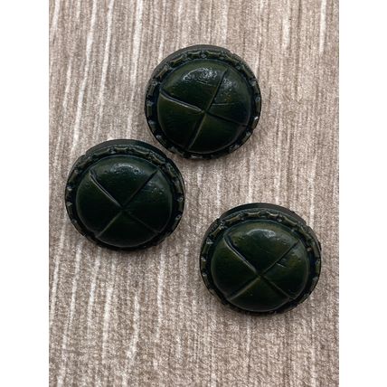 Shank Buttons Leather Look Very Dark Green With Stitched Edge Design Size 22mm