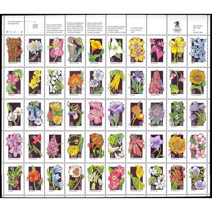 Wildflowers Full Sheet of Fifty 29 Cent Postage Stamps Scott 2647-96