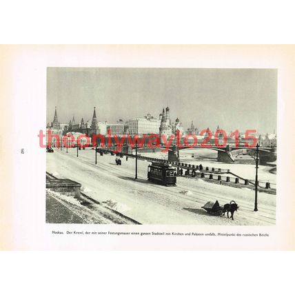 Winter View of Central Moscow, with Tram, Russia, Photo Book Illustration 1935
