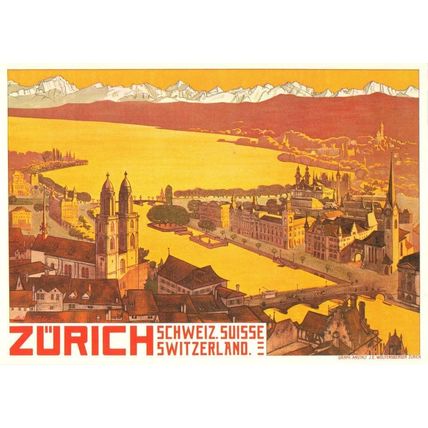 Zurich Switzerland Aerial Adolphe Tieche 1908 Tourism Poster Postcard