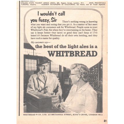 WHITBREAD LIGHT ALE drink beer shop :- Original Vintage 1953 Magazine Advert