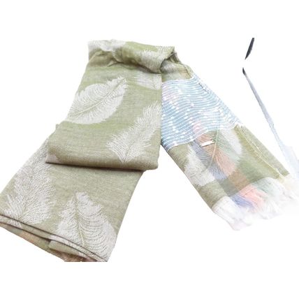 Ladies Scarf Leaf Design on a Green Background with Diamante Detail & Fringing
