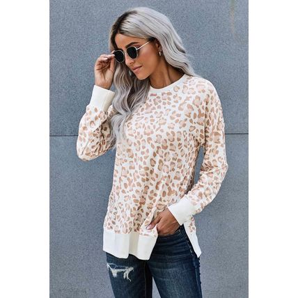Leo Round Neck Long Sleeve Leopard Print Loose Fit Sweatshirt