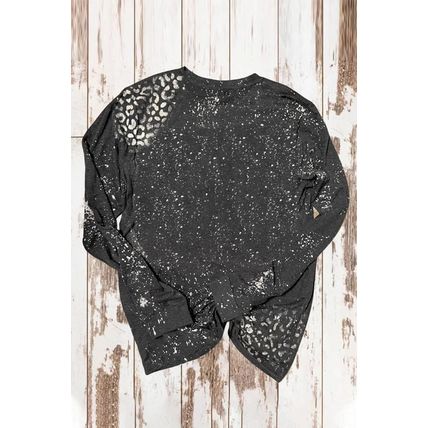 Black TOUCHDOWN Season Rugby Leopard Print Long Sleeve Top