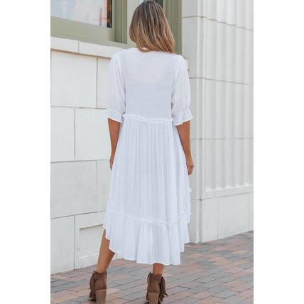 White Half Sleeve Ruffled High Low Kimono