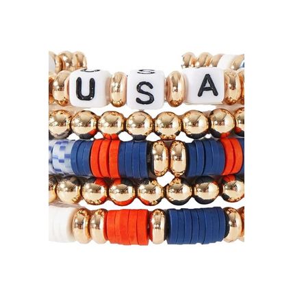 Multicolour 5pcs USA Independence Day Beaded Bracelet Set