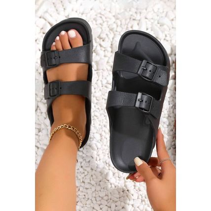 Black Double-buckle EVA Slippers