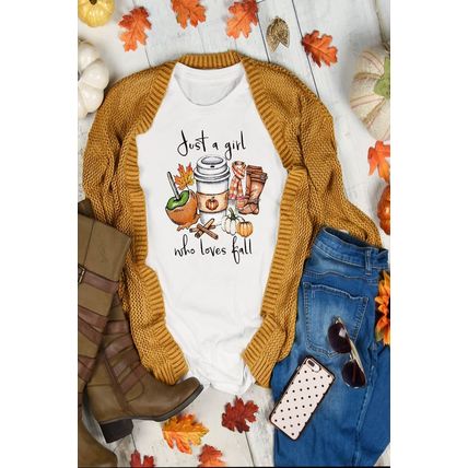 White Just A Girl Who Loves Fall Graphic T Shirt