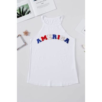 White Chenille AMERICA Graphic Tank Top