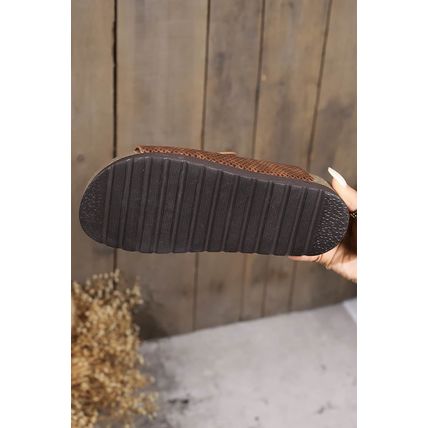 Chestnut Suede Textured Buckle Straps Beach Slippers
