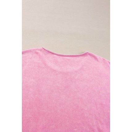 Pink Plus Size Mineral Wash Drop Shoulder Round Neck Sweatshirt