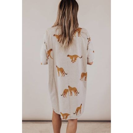 Apricot Plus Size Cheetah Print Side Pockets T Shirt Mini Dress