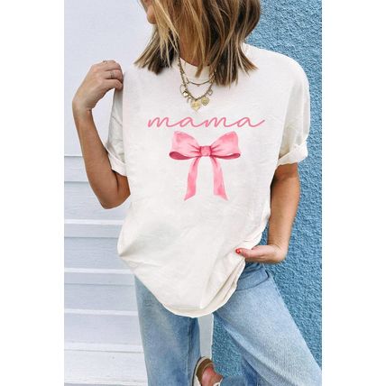 White MAMA Bowknot Graphic Crewneck Tee
