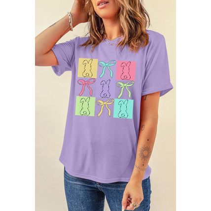 Wisteria Bunny Bow Plaid Print Easter Fashion Tee
