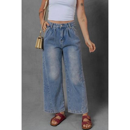 Ashleigh Blue Washed Pleated Detail Wide Leg Jeans