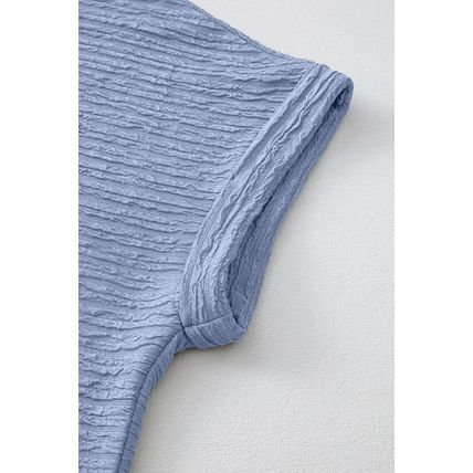 Myosotis Solid Color Textured Crinkle Short Sleeve T Shirt Dress