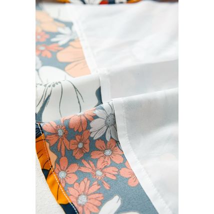 Orange Floral Print Striped Lace V Neck Long Sleeve Mini Dress