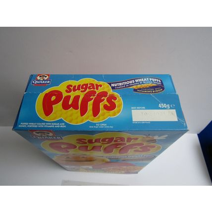 Quaker - Sugar Puffs 2001 The Simpsons Cereal Box & Uncut Sheet of Magni-Finders