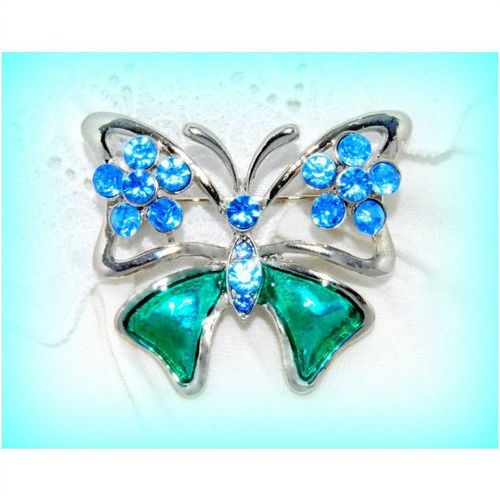 Summer Gift Bright Blue Crystal Butterfly Brooch Jumper Clasp Pin Jewellery 457