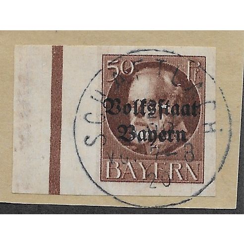 GER (BAVARIA) 1919 50pf KING LUDWIG III' (OVPT)(IMPERFED) FINE USED(EBID65-465)