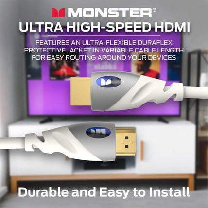 Monster 18Gbps 4K HDMI 2.0 Cable-4 FT-18Gbps-4K HDR-3D-1080P-Ethernet-WHITE-FAST