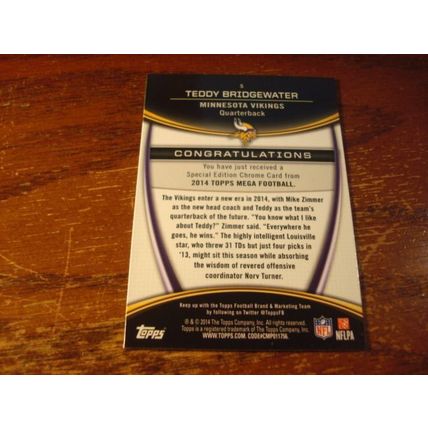 2014 Topps Mega Chrome Card, , RARE!, TEDDY BRIDGEWATER Rc, Vikings #5