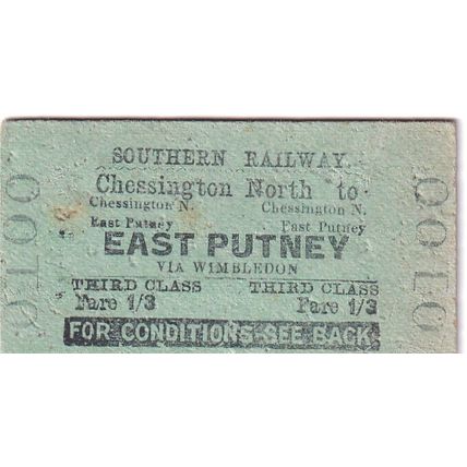 CHESSINGTON NORTH - EAST PUTNEY Southern Railway Ticket SR 0100 Edmundson