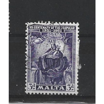 Malta.SG259 3d Our Lady of Mount Carmel (Violet).Fine Used.Apr25g