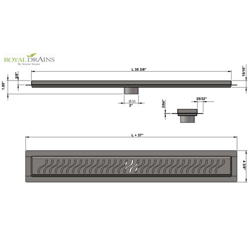 Royal Linear Shower Drain Ocean Wave 35 by Serene Steam