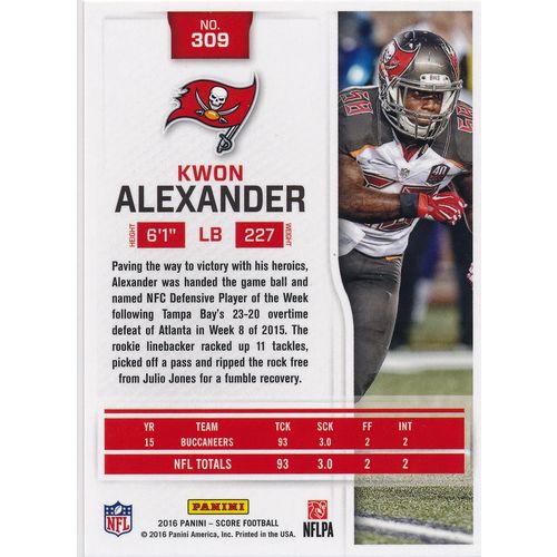 2016 Score Football 309 Kwon Alexander Tampa Bay Buccaneers