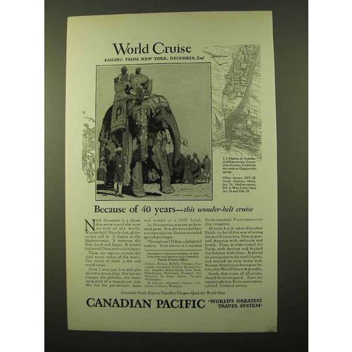 1927 Canadian Pacific Cruise Ad - World Cruise