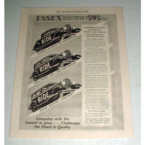 1931 Essex Car Ad - Finest Performing Six