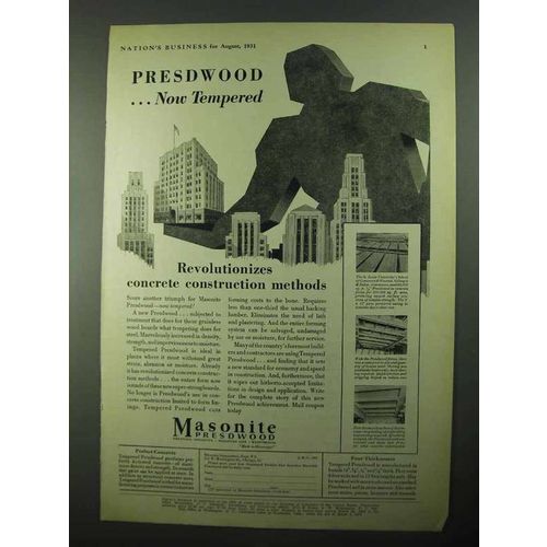 1931 Masonite Tempered Presdwood Ad - Revolutionizes