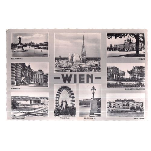 multiview, WIEN, AUSTRIA used vintage postcard stamp removed =