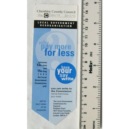 1994 bookmark - Why pay more for less, Cheshire County Council